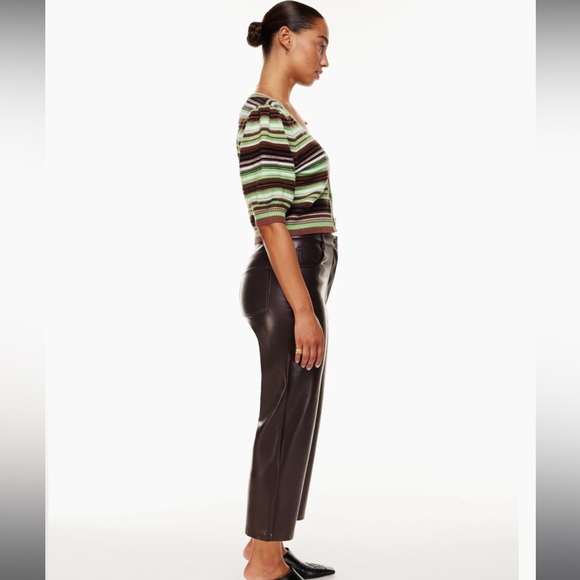 Aritzia Wilfred The Melina Cropped Faux Leather Pant color dark brown Size 4 - Picture 4 of 16